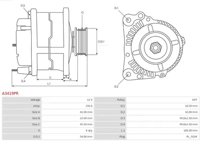 Alternador Alfa Romeo GT · Citroën XANTIA · Citroën EVASION MPV