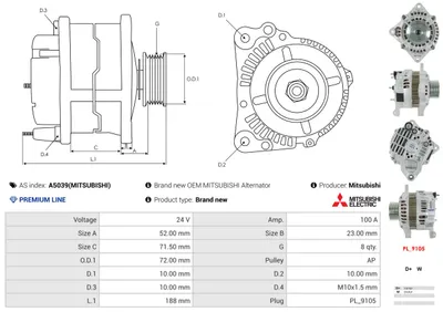 Alternador AS-PL A5039(MITSUBISHI)