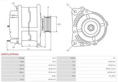 Alternador AS-PL A9057(LETRIKA)