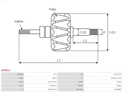 Rotor, alternador AS-PL AR0014
