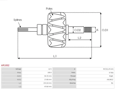 Rotor, alternador AS-PL AR1002