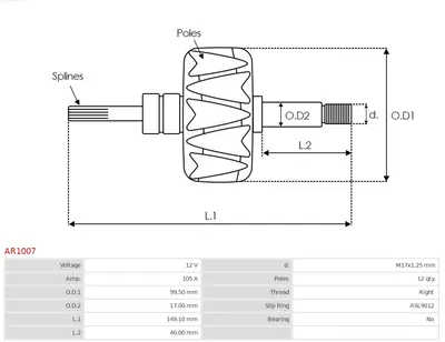 Rotor, alternador AS-PL AR1007