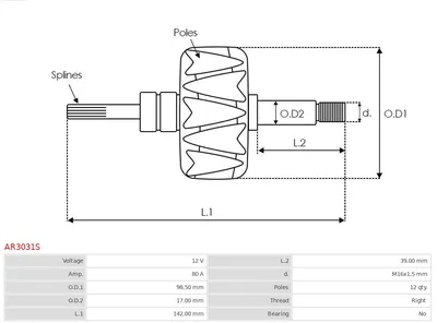 Rotor, alternador AS-PL AR3031S