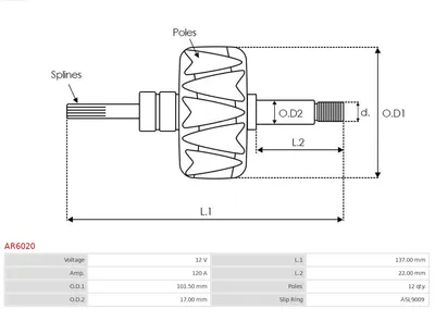 Rotor, alternador AS-PL AR6020