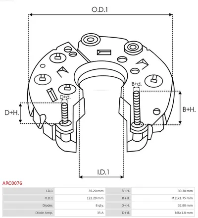 Rectificador, alternador AS-PL ARC0076
