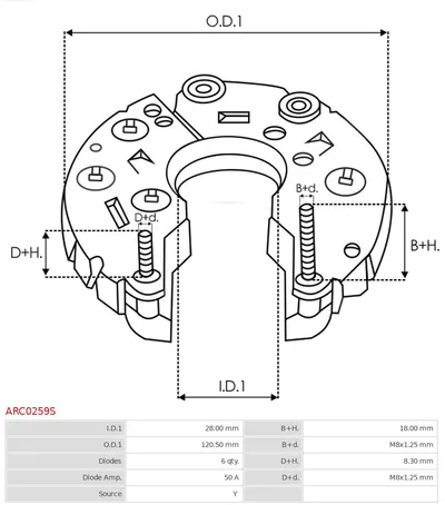 Rectificador, alternador AS-PL ARC0259S