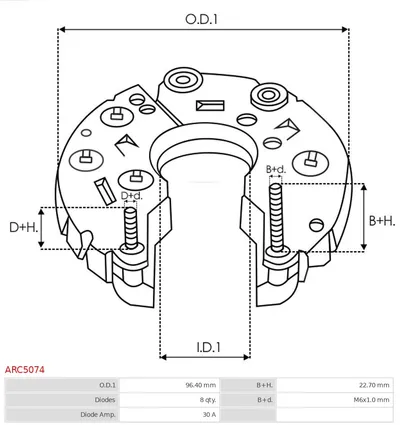 Rectificador, alternador AS-PL ARC5074
