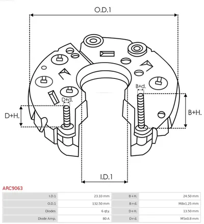 Rectificador, alternador AS-PL ARC9063