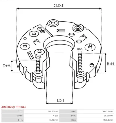 Rectificador, alternador AS-PL ARC9076(LETRIKA)