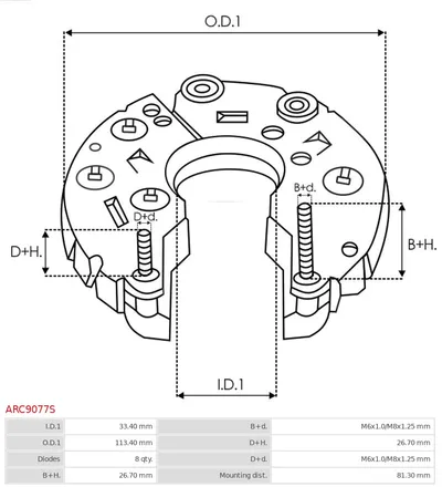 Rectificador, alternador AS-PL ARC9077S