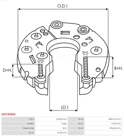 Rectificador, alternador AS-PL ARC9086S