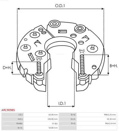 Rectificador, alternador AS-PL ARC9098S