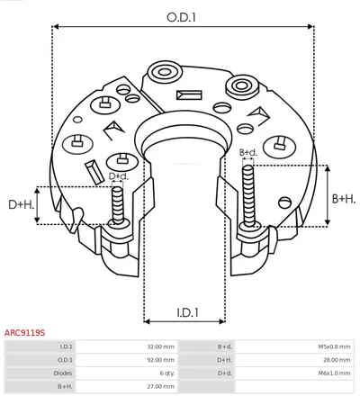 Rectificador, alternador AS-PL ARC9119S
