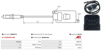 Sensor NOx, inyección de úrea AS-PL NOX9514
