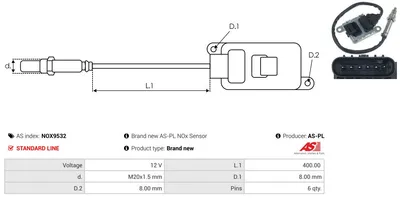 Sensor NOx, inyección de úrea AS-PL NOX9532