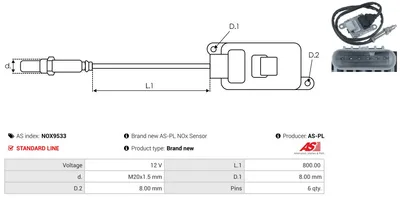Sensor NOx, inyección de úrea AS-PL NOX9533