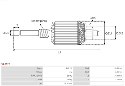 Inducido, motor de arranque AS-PL SA0029