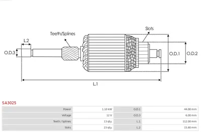 Inducido, motor de arranque AS-PL SA3025