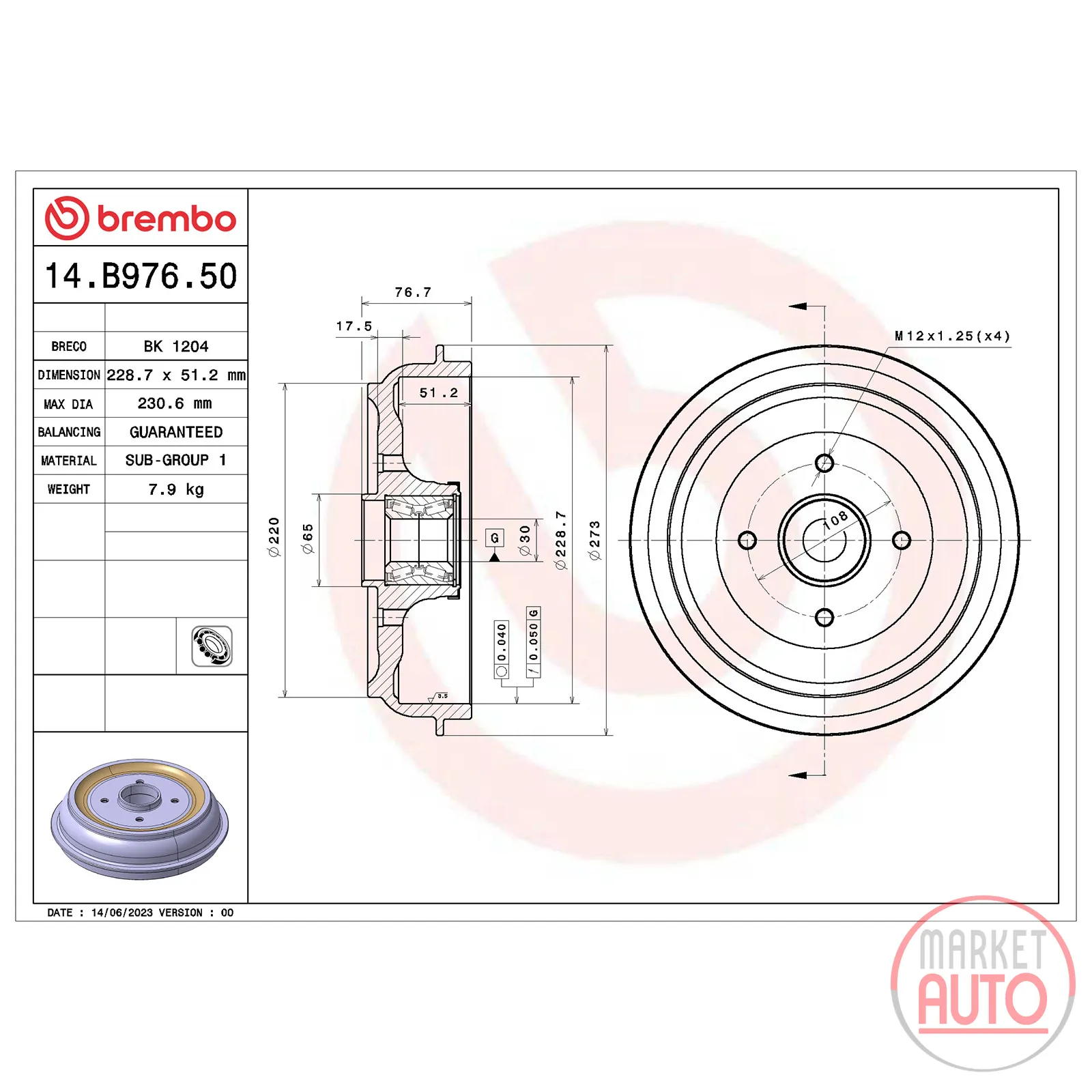 Bremstrommel hinten Brembo