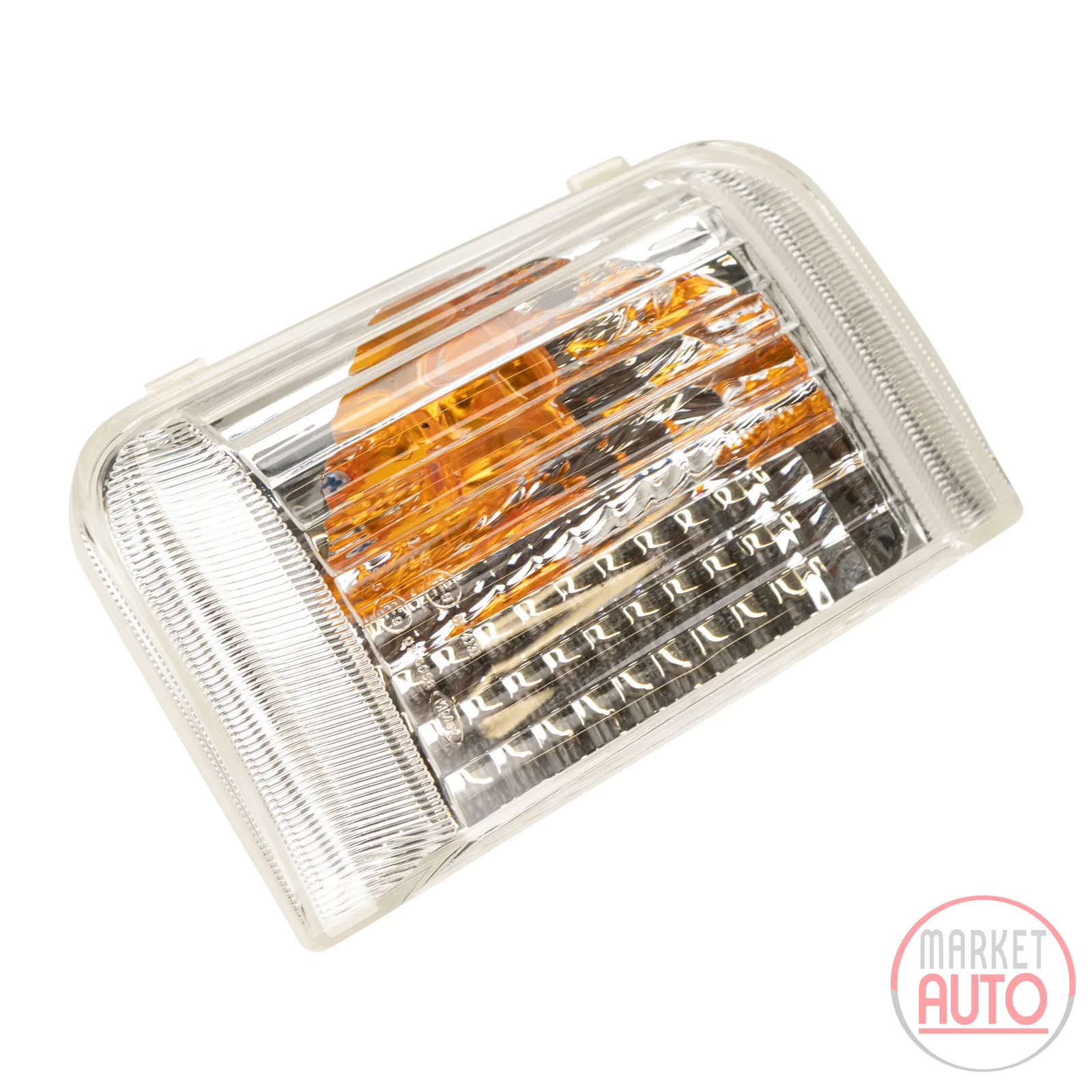 Blinkerkappe links im Spiegel für 16 Watt Blinker, innen mit orangener Kappe