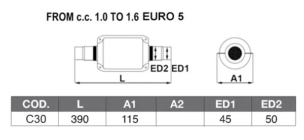Catalizador Universal EURO 5, 1.0>1.6