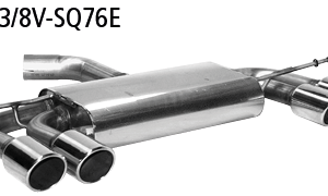 Silenciador trasero con doble salida de escape LH + RH, 2 x Ø 76 mm con labio, cortado en un ángulo de 20°, sedán