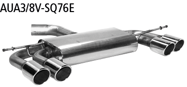 Silenciador trasero con doble salida de escape LH + RH, 2 x Ø 76 mm con labio, cortado en un ángulo de 20°, sedán