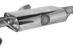 Silenciador trasero con doble salida de escape LH + RH, 2 x Ø 76 mm con labio, cortado en un ángulo de 20°