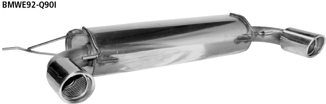 Silenciador trasero con salida de escape simple 1 x Ø 90 mm LH + RH, cortado en un ángulo de 20°