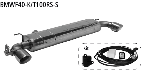 Silenciador trasero con tubo de escape simple 1x Ø 100 mm LH+RH (diseño RACE), cortado oblicuamente 30°, con válvula de escape incl. kit 1)