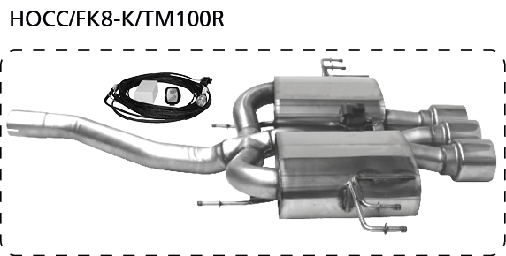Silenciador trasero con 3 x Ø 100 mm tubos de escape centrales, en estilo RACE, con válvula de escape
