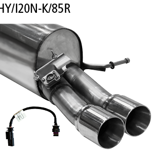 Silenciador trasero con doble salida de escape derecha 2 x Ø 85 mm (en look RACE) con trampilla de escape, incluida extensión de mazo de cables de 200 mm para servomotor serie “Küster”