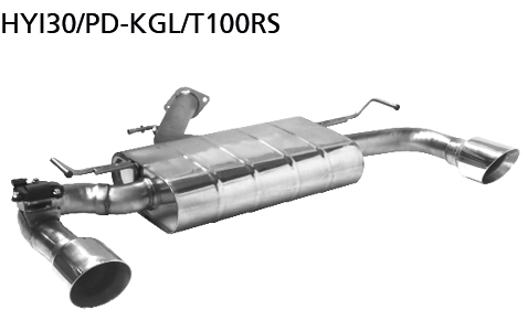 silenciador trasero con tubo simple 1x Ø100 mm LH+RH, cortado oblicuament a 30° (en estilo RACE) con válvula de escape