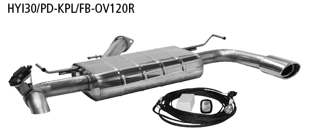 Silenciador trasero con salida de escape simple 1x ovalado 120×80 mm, con inserto, (sólo para Fastback) con trampilla de escape a la izquierda