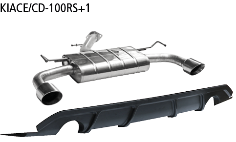 Silenciador trasero con salida de escape simple 1x Ø100 mm LH+RH, inclinado 30° (en look RACE) e inserto en faldón trasero