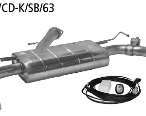 Silenciador trasero con salida de escape simple 1x Ø 63 mm LH+RH, con trampilla de escape