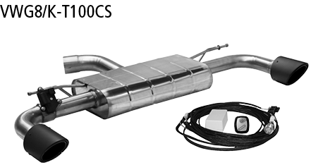 Silenciador trasero con tubo simple de salida izq. + dcha. 1 x Ø 100 mm, carbono, cortado 30° (estilo RACE) con vállvula de escape