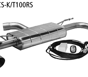 Silenciador trasero con salida de escape simple LH+RH 1 x Ø 110 mm, cortado en un ángulo de 25° (en estilo RACE) con trampilla de escape
