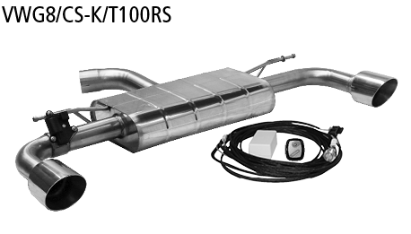 Silenciador trasero con salida de escape simple LH+RH 1 x Ø 110 mm, cortado en un ángulo de 25° (en estilo RACE) con trampilla de escape