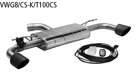 Silenciador trasero con tubo simple de salida izq. + dcha. 1 x Ø 110 mm, carbono, cortado 25° (estilo RACE) con vállvula de escape