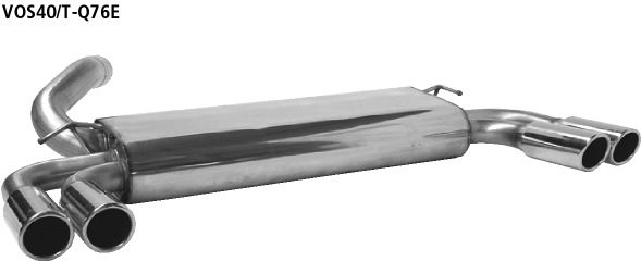 Silenciador trasero con doble salida de escape LH + RH 2 x Ø 76 mm con labio, cortado en un ángulo de 20° Volvo S40