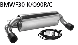 Silenciador trasero con válvula de escape y tubo de escape simple 1 x Ø 90 mm LH + RH carbono