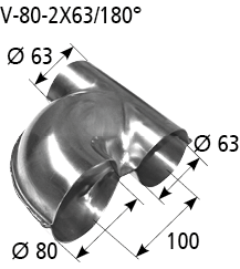 Piezas de distribución de 3 salidas Universal V-80-2×63/180°